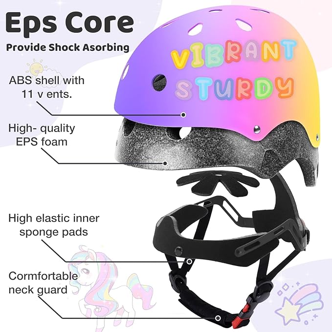 Color Gradient Adjustable Kids Bike Helmet Toddler Skateboard Helmets Boys Girls Child Ventilation Helmet for Multi-Sports Skating Cycling Scooter Balance