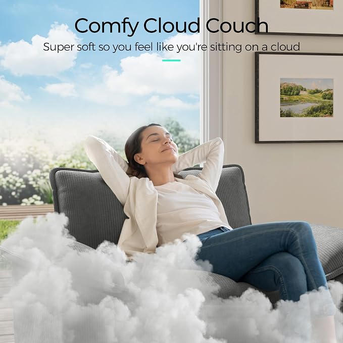 LINSY HOME 157" Modular U-Shaped Sectional Sofa, 4-Seat Corduroy Modern Cloud - Image 5