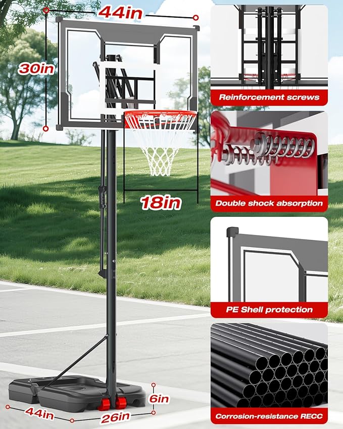 Mayfire Kids Basketball Hoop Adjustable Height 4-8.5 FT, Portable Basketball Goal System with 33'' Shatterproof Backboard for Kids Youth Teens in Driveway, Backyard, Outdoor Play