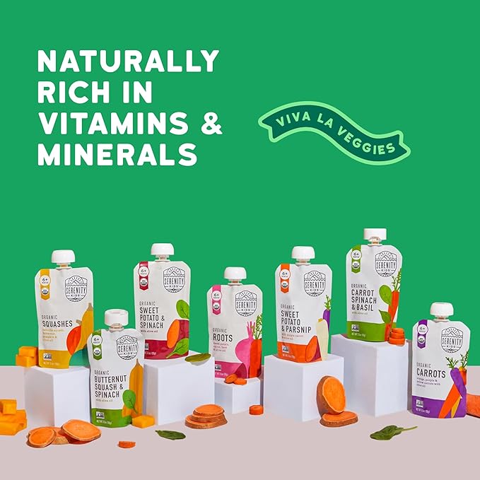 Serenity Kids Certified Organic Baby Food Veggie Puree Pouches Variety Pack - 18 x 3.5 oz for 6+ Months - No Added Sugar & Allergen Free - BPA-Free Packaging - Baby Food Pouches - Pouches Toddler