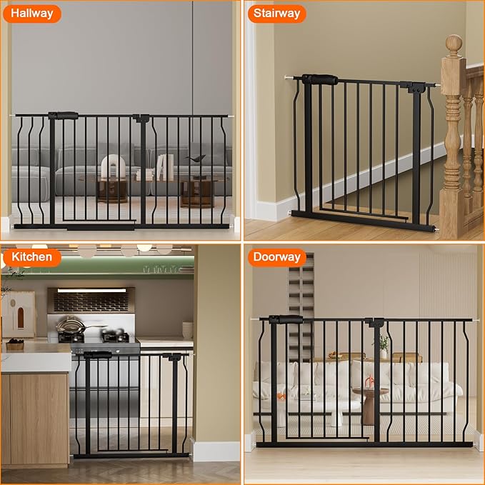 Extra Wide Baby Gate Extra Wide Extra Tall Dog Gates for Stairs Doorways Black Metal Tension Indoor Safety Gates with Pressure Mount 76.38-81.1 Inch