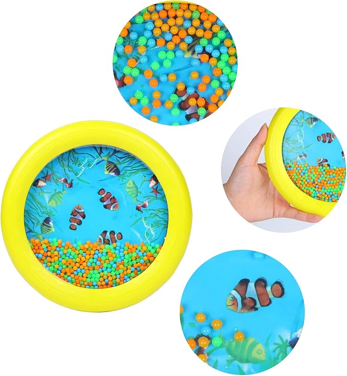 Musfunny Ocean Drum Wave Bead Drums Gentle Sea Sound Music Gift Musical Educational Sea Sound Drum Tool for Kid Child Baby (Yellow)
