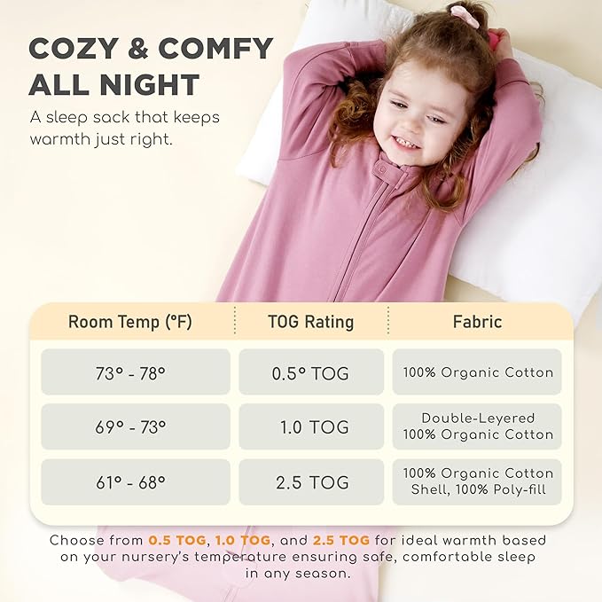 Mama Cheetah Baby Sleep Sack with Sleeves, 0.5 TOG Organic Cotton Wearable Blanket and Two-Way Zipper, Swaddle Transition Long Sleeve Sleeping Bag for Newborn Infant Toddler, 6-12 Months