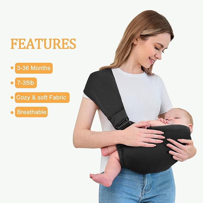Baby Sling Carrier,Baby Carrier Newborn to Toddler,Toddler Carrier,Portable Lightweight & Spreadable Shoulder Straps(Black)