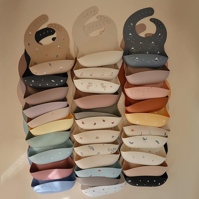 mushie Silicone Baby Bib | Adjustable Fit Waterproof Bibs (Vanilla Confetti)