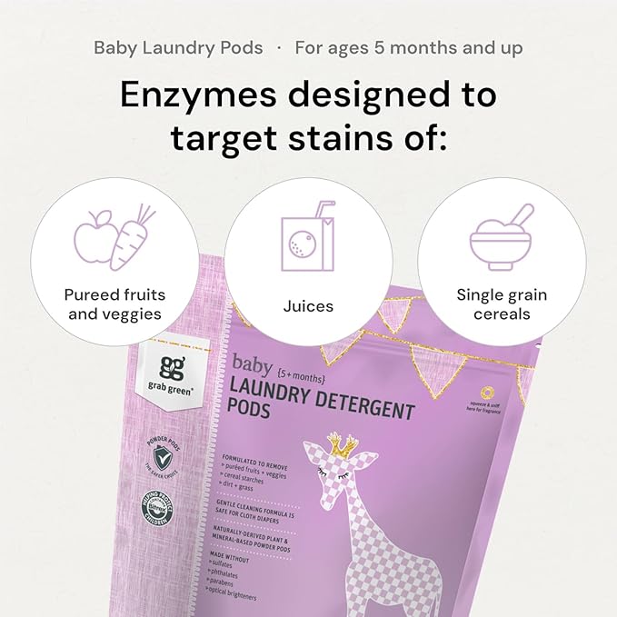 Grab Green Baby Laundry Detergent Pods, 50 Count, Dreamy Rosewood, Plant and Mineral Based, Formulated to Tackle Growing Baby (5 Months and Older) Laundry Stains