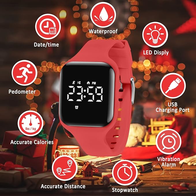 Kids Watches for Girls Boys Digital Sport Watch with Step Counter Pedometer Vibration Alarm Clock, No App Waterproof Fitness Tracker Kids Watch Boys Girls Teens Students Ages 5-16