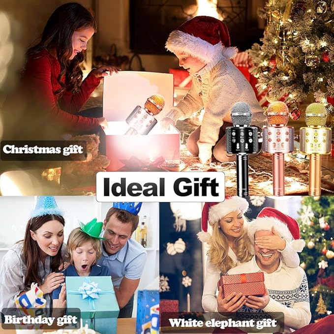 Microphone for Kids Voice Change Karaoke Microphone Kids Girl Gifts Handheld Wireless Bluetooth Microphone Home Party Favor Mic Microphones Kids Christmas Birthday Gifts
