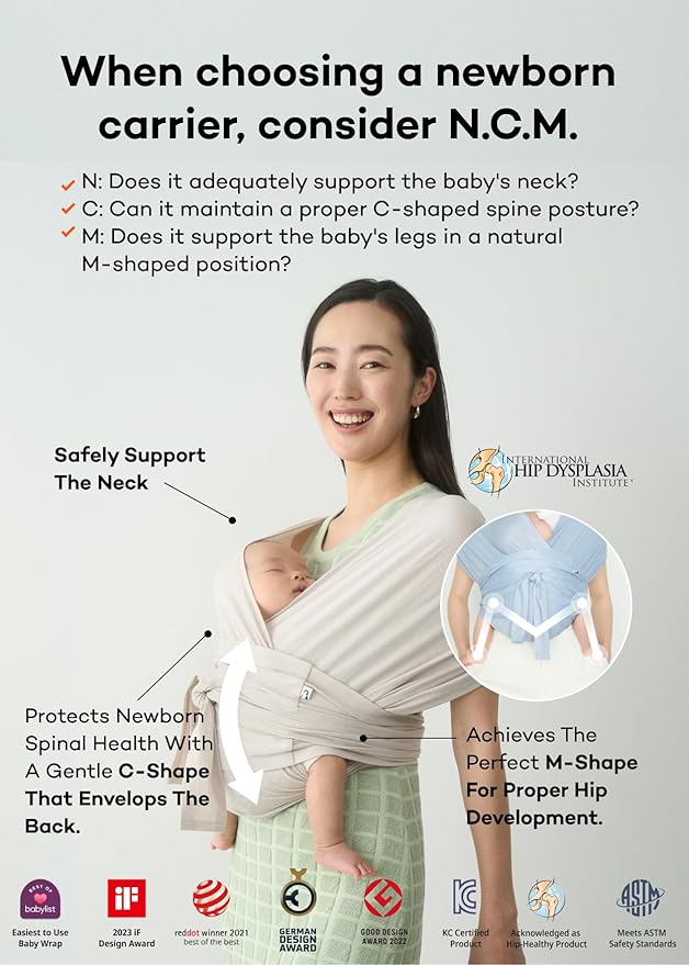 Konny Baby Carrier Flex AirMesh with Head Support- Adjustable, Easy to Wear Baby Wrap Sling, Perfect for Newborn Babies Essentials up to 44 lbs (XS-XL) -Charcoal