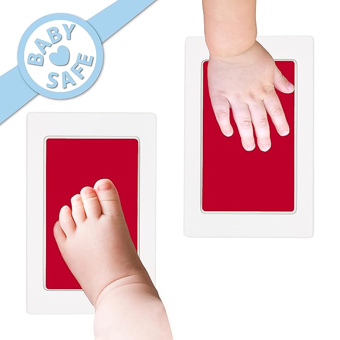 Large Clean Touch Ink Pad for Baby Handprints and Footprints – Inkless Infant Hand & Foot Stamp – Safe for Babies, Doesn’t Touch Skin – Perfect Family Memory or Gift, Red Print Kit by Tiny Gifts