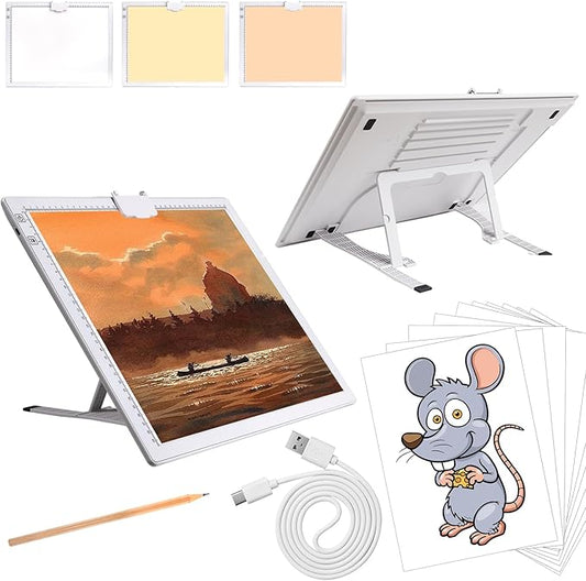 A3 Light Pad, Elice Tracing Light Box 3 Colors Mode Stepless and 6 Levels of Brightness Light Copy Pad, Wireless Rechargeable Led Light Board for Weeding Vinyl Diamond Painting Sketching (White)