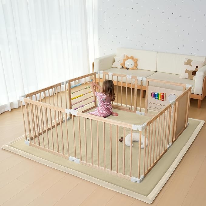 SUNYRISY Baby Play Mat for Floor 80 x 80in, 1.4in Thick Memory Foam Padded Play Mats Baby Rug, Soft Velvet Infants Toddler Kids Crawling Mat for Nursery, Non-Slip Bottom, Beige