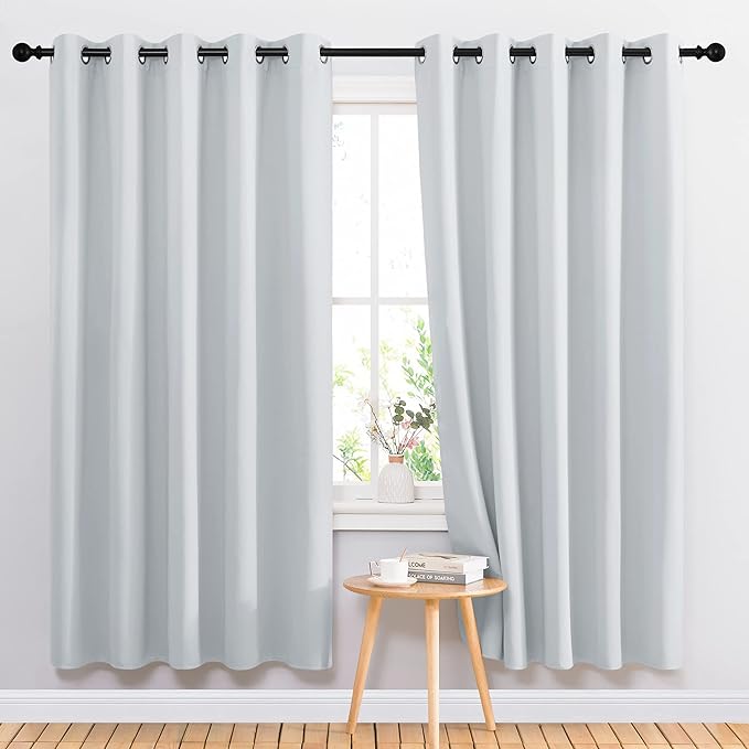 NICETOWN Room Darkening Curtains for Living Room - Easy Care Solid Thermal Insulated Grommet Curtains/Panels/Drapes for Bedroom (2 Panels, 66 by 72, Greyish White)
