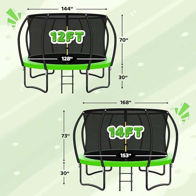 Trampoline 8FT 10FT 12FT 14FT 16FT, Recreational Trampolines with Enclosure Net and Ladder, Outdoor Anti-Rust Trampolines for Kids and Adults, ASTM Approved