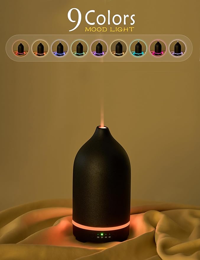 VIVITEST Diffusers for Home, 200ML Stone Essential Oil Diffuser, Ceramic Oil Diffuser,Ultrasonic Aromatherapy for Office (Black)