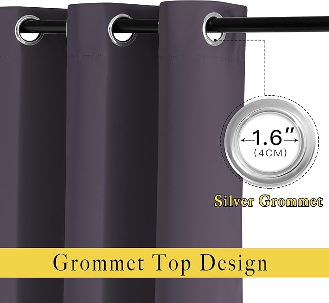 NICETOWN Thick Blackout Curtain and Drapes - (52 x 120, Greyish Purple, Pack of 2) Thermal Insulated Grommet Top Window Draperies for Bedroom, Block Out Light Curtain Panel