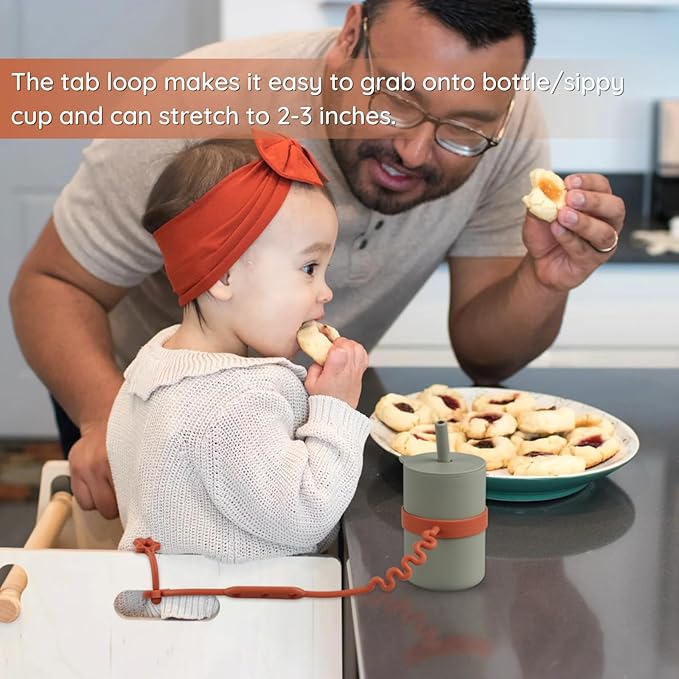 Toy Safety Straps, 4 Pack Silicone Sippy Cup Straps, Sippy Cup Leash for Baby, Keep Bottles and Sippy Cups Close at Hand and off The Ground or Floor (4PACK, Sage/Ether/Blush/Muted)