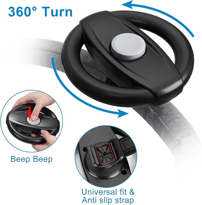 Accmor Stroller Steering Wheel Toy, Pretend Driving Simulated Steering Wheel for Baby Stroller Shopping Carts, Universal Detachable Funny Stroller Shopping Carts Toy Attachment Accessories