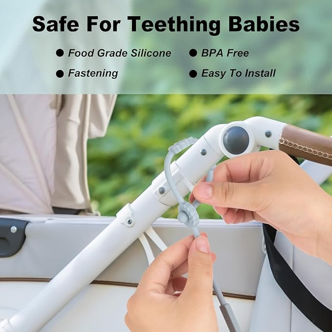 Toy Straps for Baby, Silicone Pacifier Clips, Silicone Adjustable Stretchable Pacifier Teether Straps for Strollers, High Chair, Cribs, Hanging Baskets, Car Seat, Shopping Trolley, BPA Free, 4 Pack