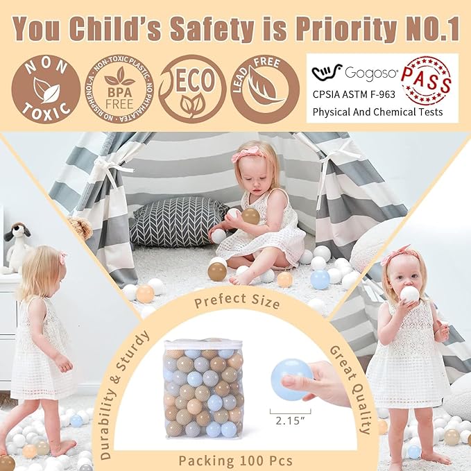 GOGOSO Ball Pits Balls for Toddlers Pack of 50 100 200 Plastics Shape Ball Non-Phthalate Non-BPA Non-Toxic 2.2-Inch Crush Proof Play Balls