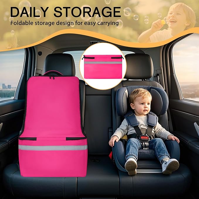 Car Seat Travel Bag for Airplane,Infant Seat Travel Bag with Shoulder Strap,Padded Car Seats Backpack with Reflective Stripes,Large Carseat Carrier Bag Travel Car Seat Cover,Pink