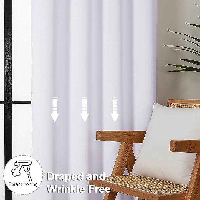 Simplebrand Ava Pure White Curtains for Bedroom 96 Inches Long 2 Panels Set, Elegant Light Filtering Living Room Curtain Drapes, Soft Casual Rod Pocket Privacy Curtains, W50 x L96 Inch, White