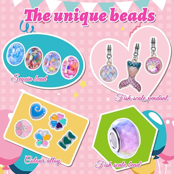 AIPRIDY Charm Bracelet Making Kit,Unicorn Mermaid Crafts Gifts Set Can Inspires Imagination and Creativity,Jewelry Making Kit Perfect Gifts for Girls 5-12 Years Old (104 Pieces)