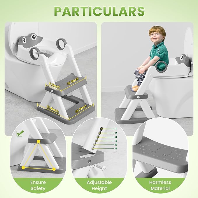 Frog Toilet Seat, Potty Training Toilet Seat for Toddler, Upgrade Potty Training 2 in 1 Toddler Toilet Seat for Boys Girls,Waterproof Soft Mat Non-slip Step Stool