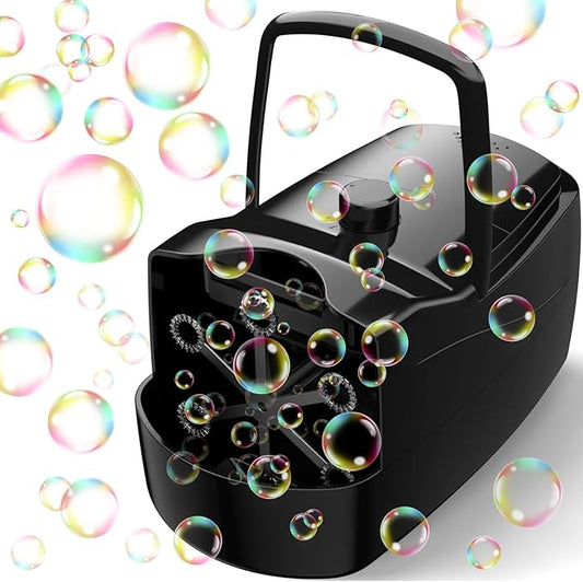 Bubble Machine, Automatic 18000+ Per Minute Big Bubbles Blower Maker for Kids Toddlers with 2 Speeds,6 Wands,Operated by Plugin or Batteries for Outdoor/Indoor Birthday Parties,Wedding (Black)