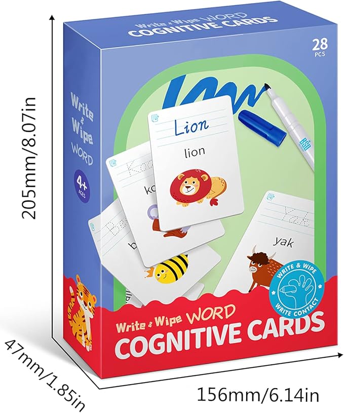 28 Pcs Letters Words Number Math Counting Recognition Cards for Kindergarten Preschool Toddlers Educational Toys RZKP-01 (Word)