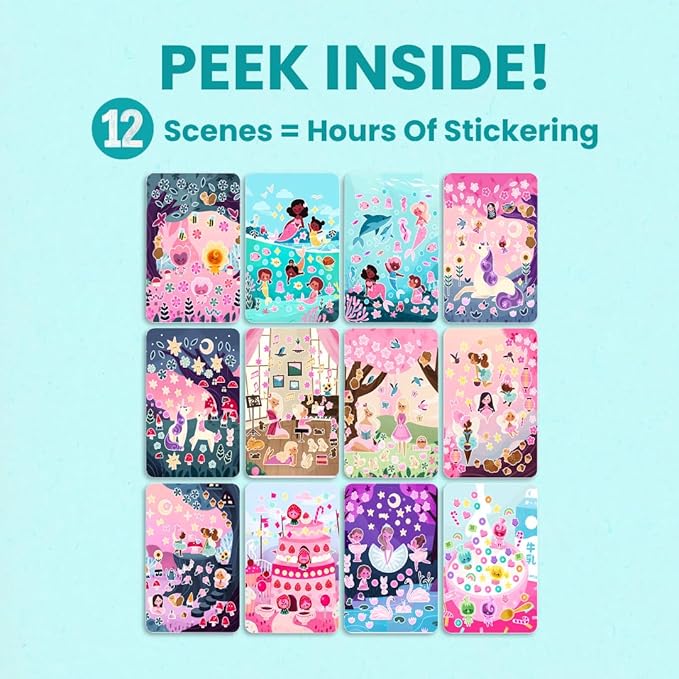 Princess Sticker Book Activity for Kids, A Magical World by Cupkin, Toddler Airplane Travel Essentials, 500+ Stickers for Kids 12 Scenes + Coloring Book Pages, Princess Gift, Crafts Ages 2-8