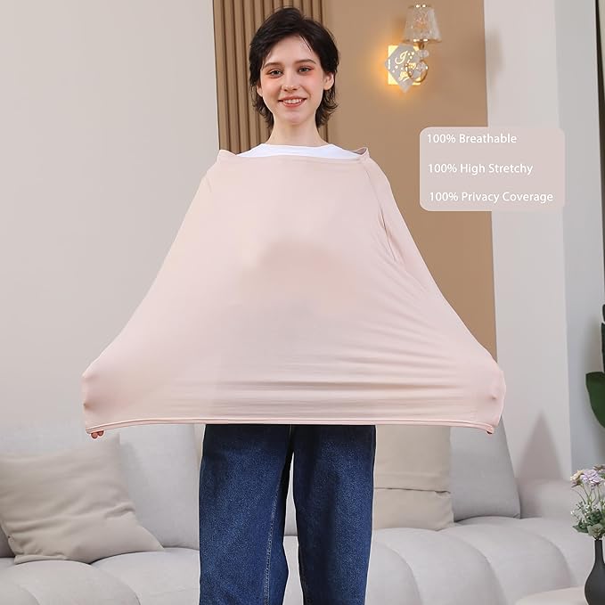 Breathable Car Seat Cover for Babies – Multi-Purpose Soft Rayon Nursing Cover for Breastfeeding, High Stretchy Infant Carseat Canopy, Stroller Cover (Smooth Rayon, Warm Natural)