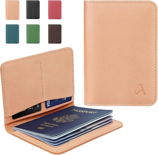 ALLIVE Passport Holder for Travel Women Men,Genuine Leather Passport Cover Wallet,Travel Must Haves Airport Essentials Travel Gifts Beige