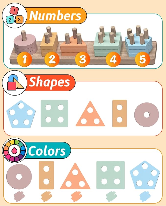 Montessori Toys for 1 2 Year Old Girl and Boy Birthday Gifts, Shape Sorter Wooden Toys for Toddlers Age 1-3 2-4, Learning Educational Sensory Stacking Toddler Puzzles