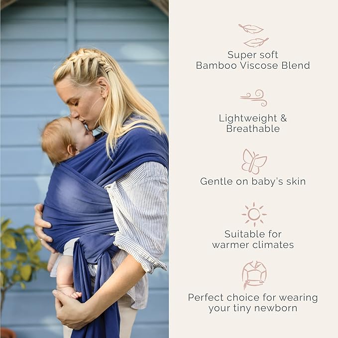 Boba Baby Wrap Carrier – Original Baby Sling Carrier for Newborns (7–35 lbs), Soft, Secure, Hands-Free & Ergonomic, Ideal for Comfortable Bonding, New Parents (Serenity Dark Blue)