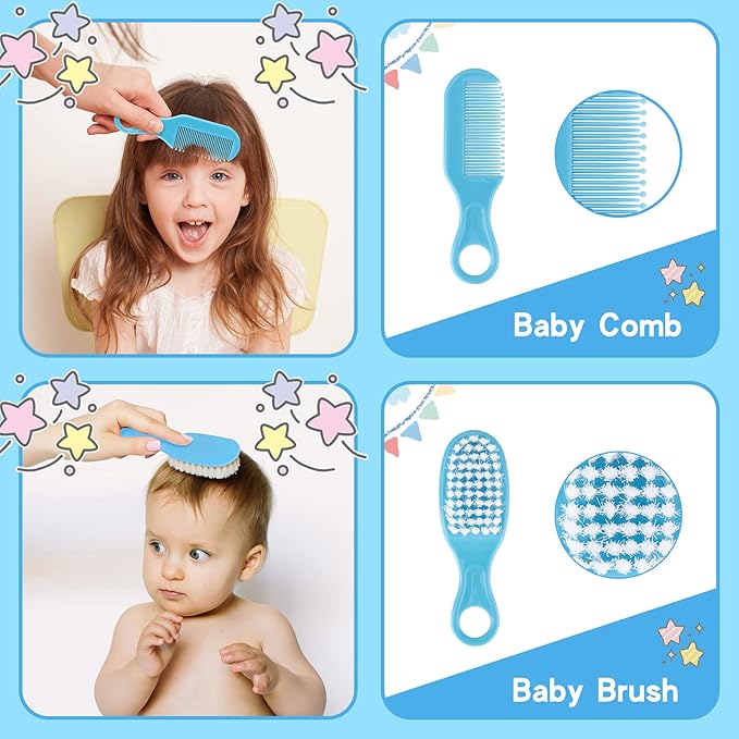 Baby Grooming Kit, Infant Safety Care Set with Hair Brush Comb Nail Clipper Nasal Aspirator,Baby Essentials Kit for Newborn Girls Boys (Blue-20 in 1)