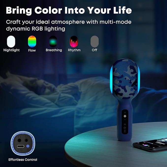 StageSound Karaoke Microphone, Wireless Bluetooth Microphone with Dynamic LED Lights, 5-in-1 Portable Handheld Mic Speaker Machine for Singing Home Party Toys Birthday Gift for Kids Adults Boys Girls