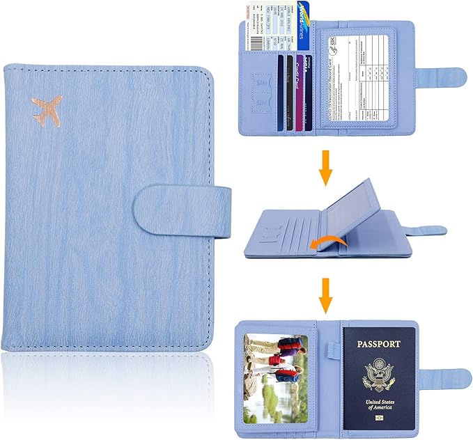 Melsbrinna Rfid Passport Holder for Travel women/Men, Cute Passport Wallet Rfid Blocking Card Slots, Rfid Passport Cover/CaseTravel Wallet, Passport Book Holder (1, Blue4)