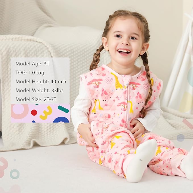 HOMEAL Toddler Sleep Sack with Legs, 1.0 TOG Sleeveless Sleep Sack