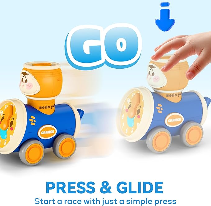 iPlay, iLearn Press to Go Car Toys Set for Toddlers 1-3, Baby Push Go Friction Racing Cars, Infant Play Vehicle Set, 1st Birthday Gifts for 6-9-12-18 Months, 1 2 3 One Years Old Boys Girls Child Kids