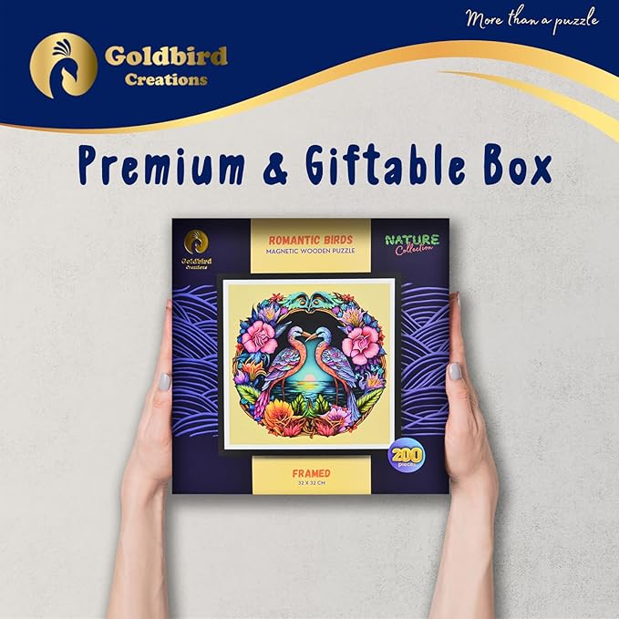Magnetic Wooden Jigsaw Puzzles with Frame - Wooden Animal Puzzle for Adults 200 Piece - Rompecabezas para Adultos - Living Room Wall Decoration - Original Christmas Birthday Gift (Romantic Birds)
