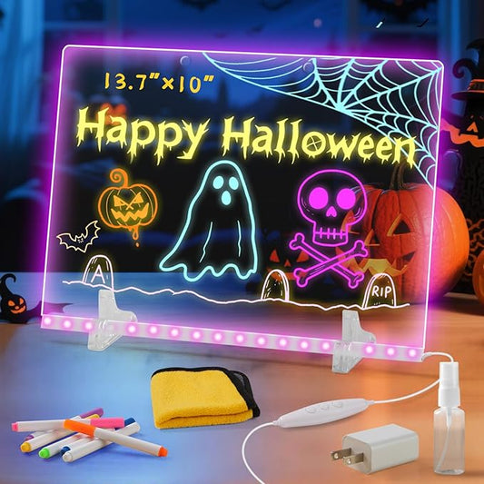 Led Note Board with 7 Colors,Light Up Acrylic Cosmody Drawing Board,Glowing Acrylic Dry Erase Board with Light,Lumiboard Led Boards to Write On,Halloween Gifts for Kids (13.7“*10”)