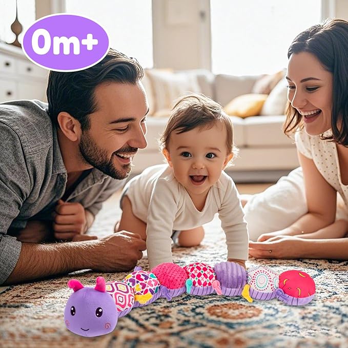 Baby Stuffed Animal Toys for 0-6 6-12 Months, Baby Musical Caterpillar Tummy Time Toys for Babies 3 6 9 12 18 Months, Newborn Infant Sensory Toys Gifts for 1 2 Year Old Boys Girls