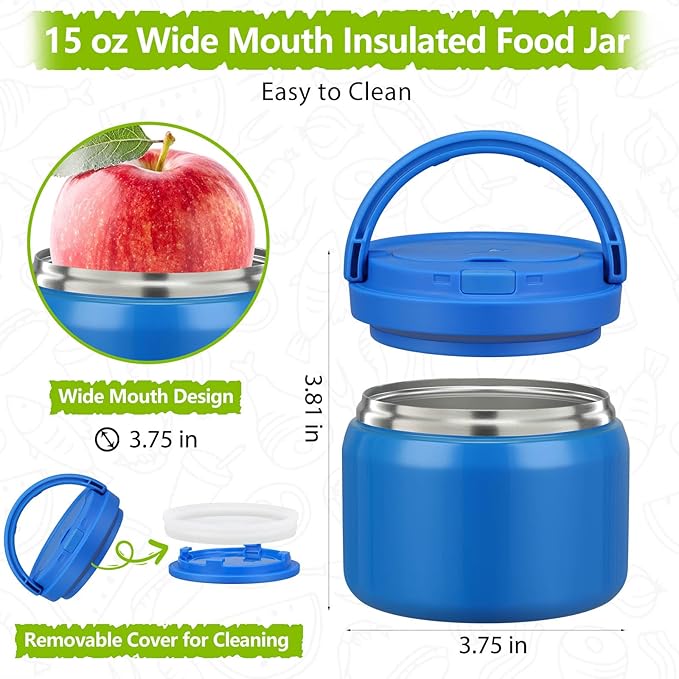 14oz Thermo Food Jar for Kids,Insulated Vacuum Food Jar for Hot & Cold Leak Proof Lunch Container Stainless Steel Wide Mouth Soup for School Travel