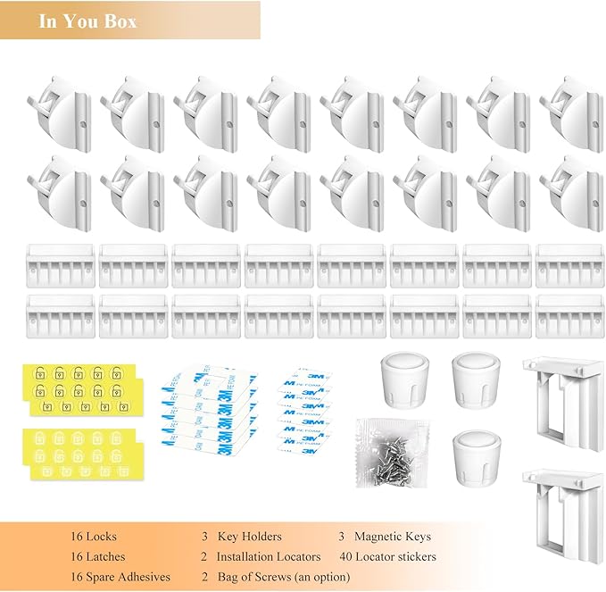 Magnetic Baby Proofing Cabinet Locks - Child Safety for Cabinets, Drawers & Cupboards - 16 Locks 3 Keys - No Drilling Easy Install by DOMILE