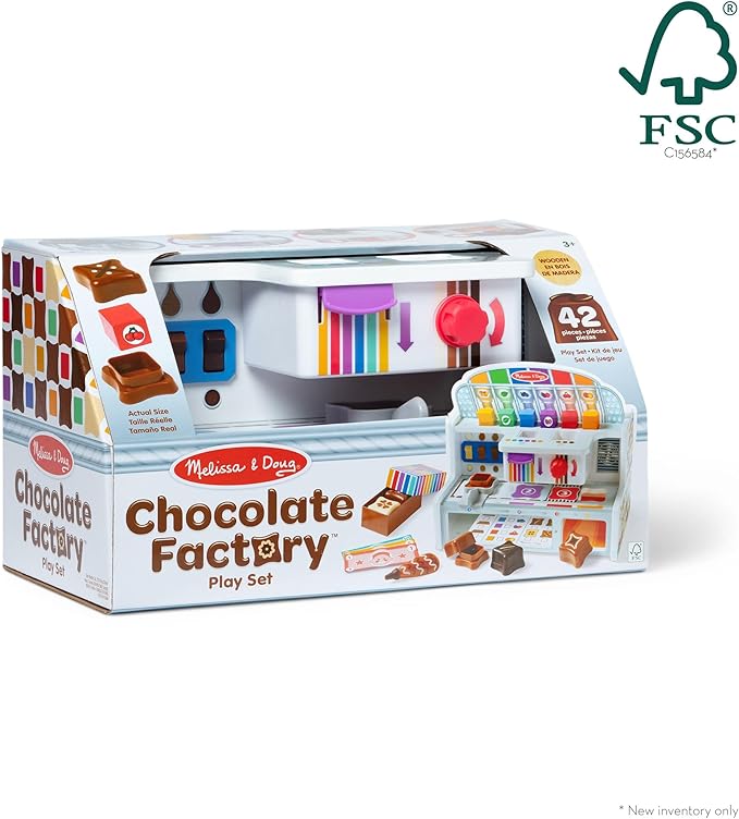 Melissa & Doug Wooden Chocolate Factory Pretend Play Set, Play Food Candy Maker for Boys and Girls - FSC-Certified