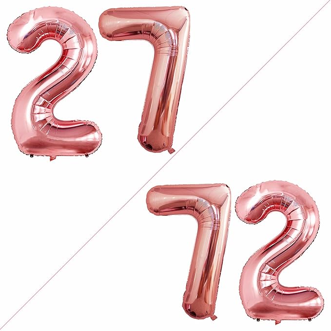 GOER Number 27 Balloons for 27th Birthday Party Decorations,42 Inch Jumbo Foil Helium 72 Balloons for 72nd Birthday Party Decoration (Rose Gold)