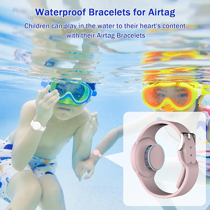 R-fun Waterproof for Air Tag Bracelets [2 Pack] Compatible with Apple Air Tag Finders with Soft Silicone,Anti Lost GPS Item Finders Case Cover,White/Pink