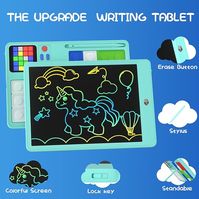 Slider Puzzle Games & LCD Writing Tablet 2 IN 1 Travel Games,530 Challenges Brain Teaser Toys for Kids,Drawing Pad Gifts for Boys Girls(Blue)