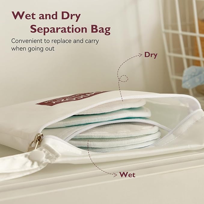 Momcozy Reusable Breast Pads, Innovative Use of Absorbent Fabric & 4 Layers of Super Absorbent Core Washable Nursing Pads, Absorb Quickly and Leak-Proof, 14 Pack + Wet & Dry Separation Bag + Wash Bag